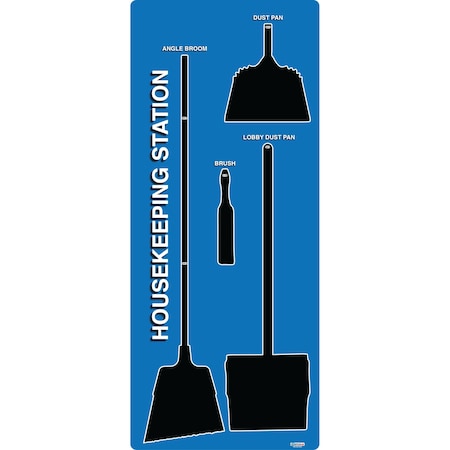 5S Supplies 5S Housekeeping Shadow Board Broom Station Version 16  - Blue Board / Black Shadows No Broom HSB-V16-BLUE-BO